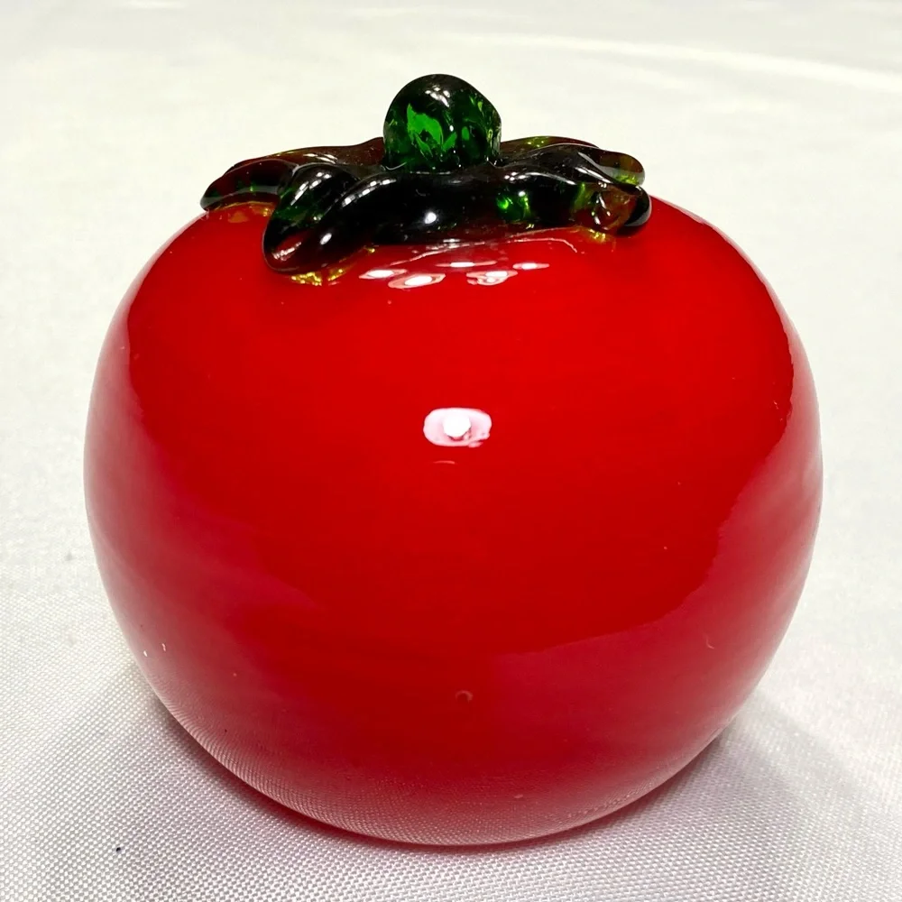 Murano Style Red Tomato Hand Blown Decorative Art Glass Fruit Paperweight 3.5” H
